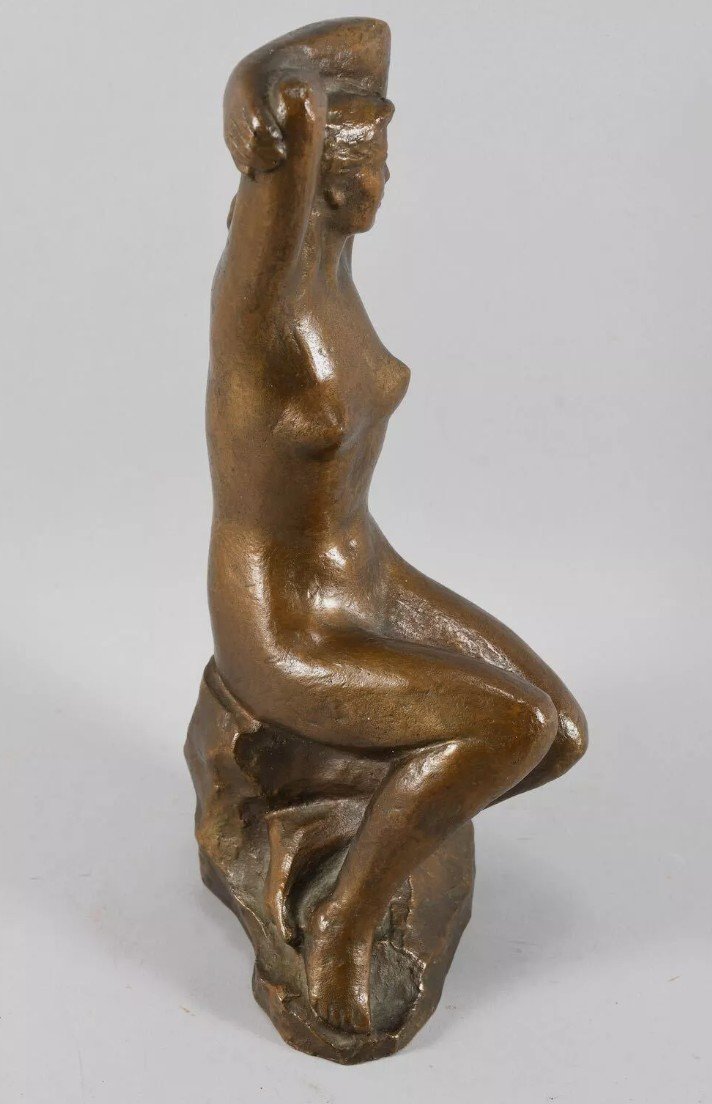 Bronze Sculpture - Naked Woman - Brown Patina - 20th Century -photo-3