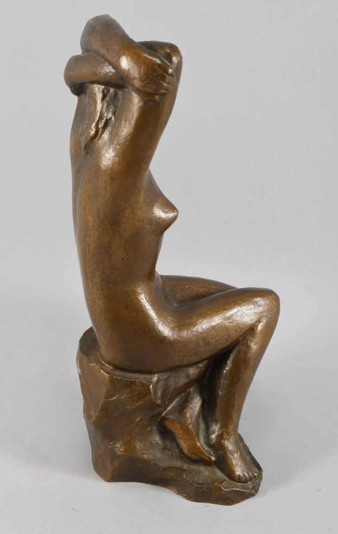 Bronze Sculpture - Naked Woman - Brown Patina - 20th Century -photo-4