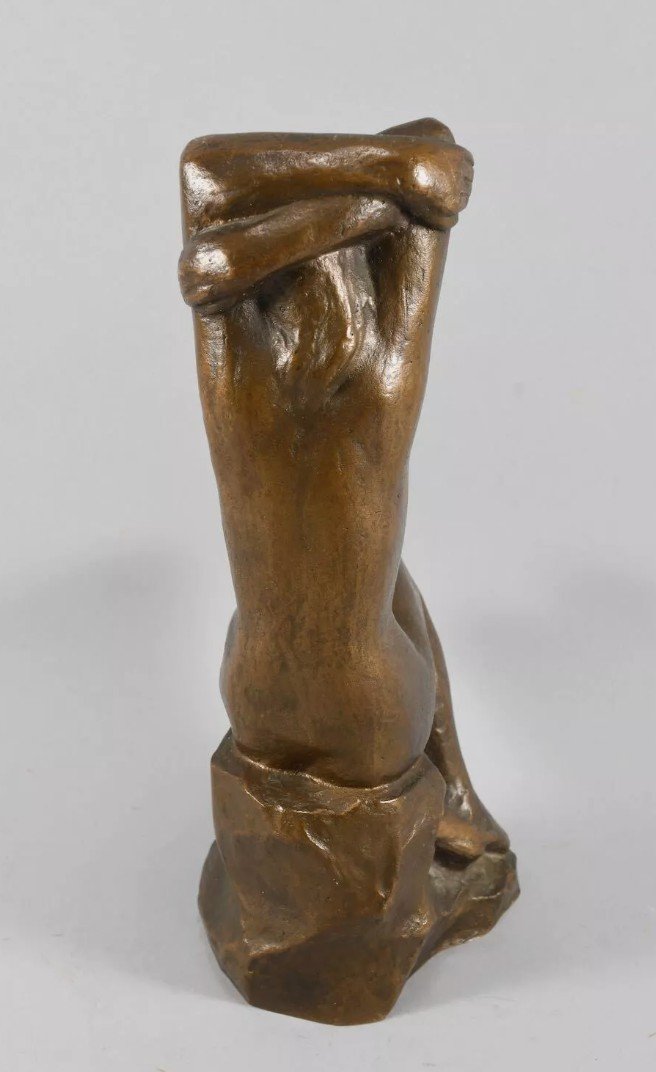 Bronze Sculpture - Naked Woman - Brown Patina - 20th Century -photo-1