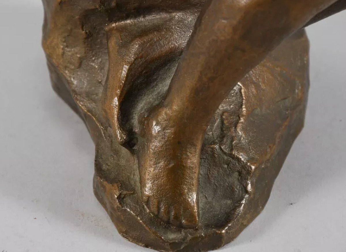 Bronze Sculpture - Naked Woman - Brown Patina - 20th Century -photo-3