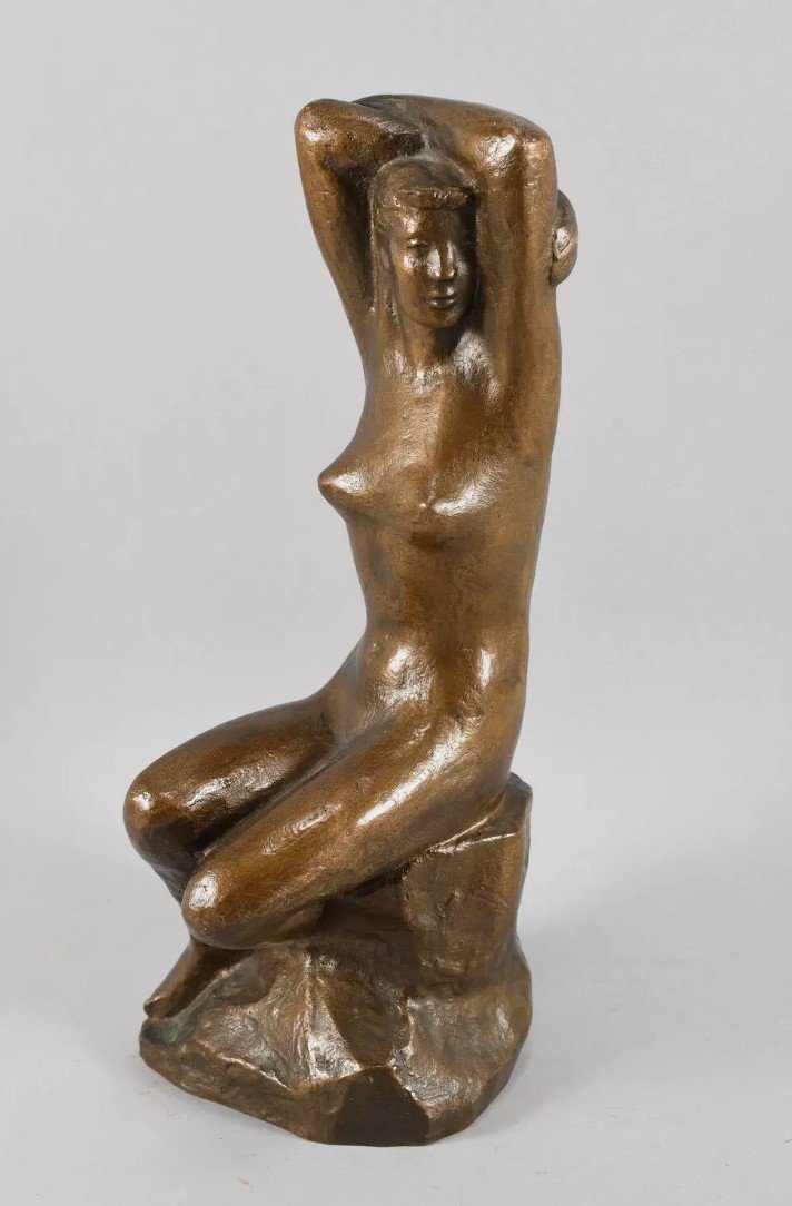 Bronze Sculpture - Naked Woman - Brown Patina - 20th Century 