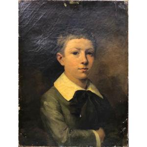 Huile Sur Toile - Portrait d'Enfant - XIXème Siècle