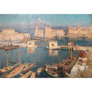 Charles Pellegrin (xix-xx) - View Of The Port Of Marseille - Hst