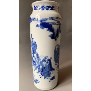 Grand Vase Chinois En Porcelaine Blanc Bleu - XIXème XXème 