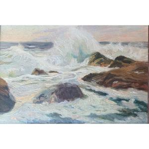 Pierre Boyer (1865-1933) - Oil On Canvas - Rough Sea In Brittany 