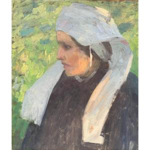 Huile Sur Toile - Portrait De Jeune Fille bretonne - Début Du XXème - Bretagne