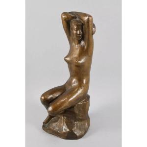 Bronze Sculpture - Naked Woman - Brown Patina - 20th Century 