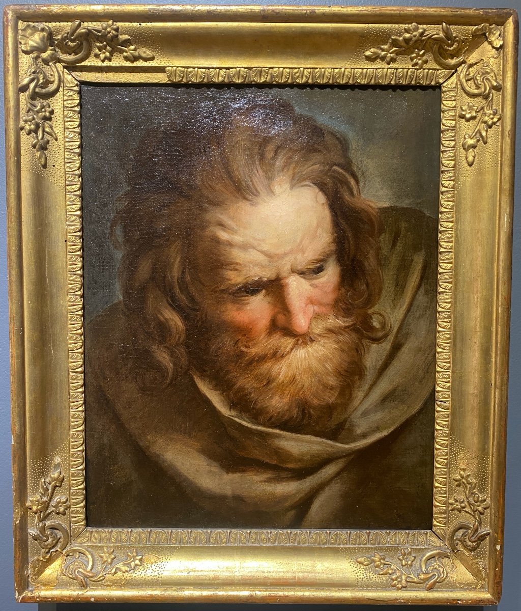 18th Century School - Study Of A Bearded Man - Oil On Canvas-photo-2