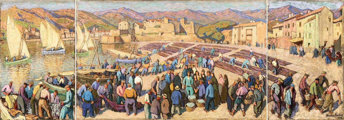 Jacques Martin-ferrieres  Collioure 1928 Triptyque D’huiles Sur Toiles 