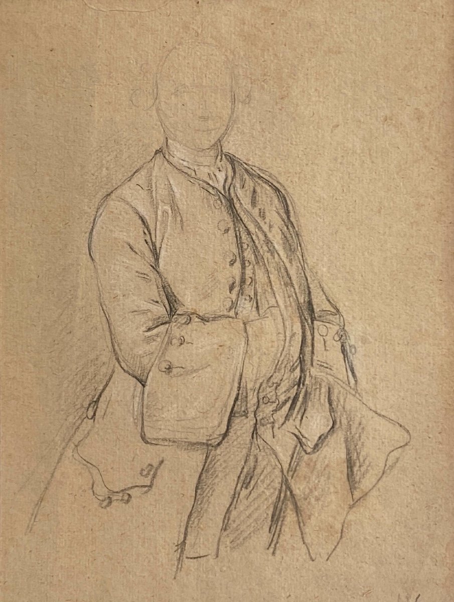 Attributed To François De Troy Study Of Portrait Of A Man Black Stone And White Chalk Highlights