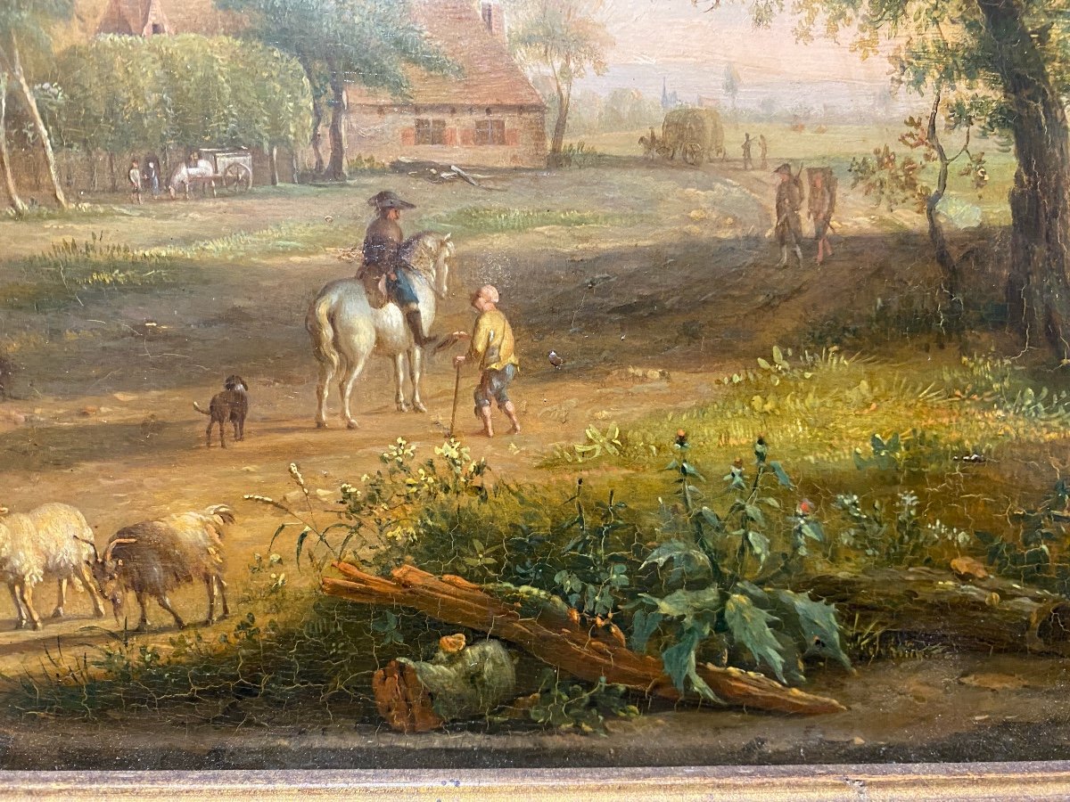 Attribué à Johannes Janson (1729-1784) Paysage Fermier Huile Sur Panneau-photo-3