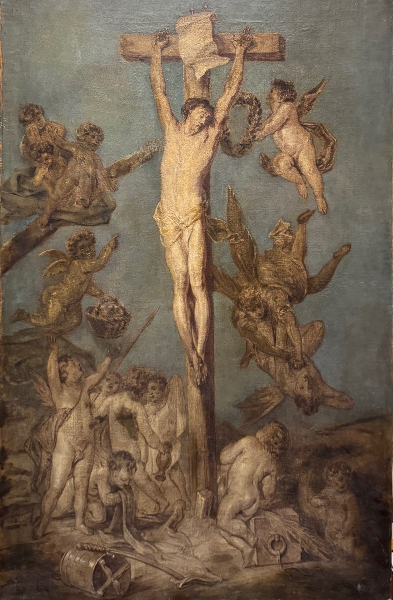 Ecole Flamande XVIIIème - Esquisse En Grisaille - Christ En Croix 