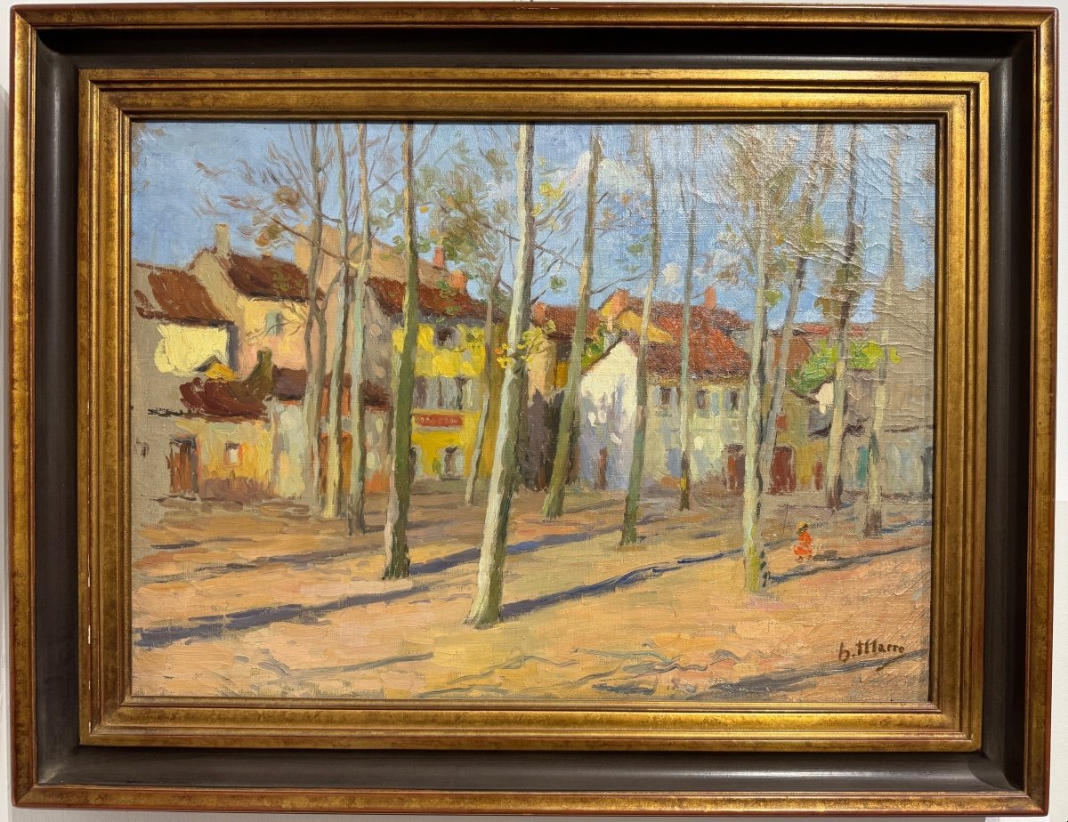 Henri Marre - Place De Village - Huile Sur Toile-photo-2