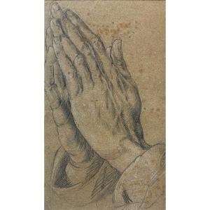 Mains En Prière D’après Albrecht Dürer - Pierre Noire Et Rehauts De Craie Blanche