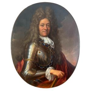 Portrait d'Homme En Armure Officier Huile Sur Toile 18ème Siècle De Braques