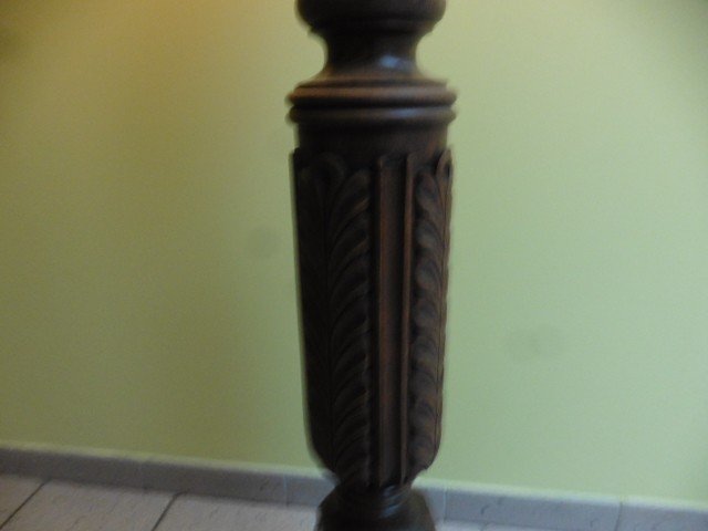 Large Old Floor Lamp In Solid Walnut And Lampshade Early 20th Century-photo-3