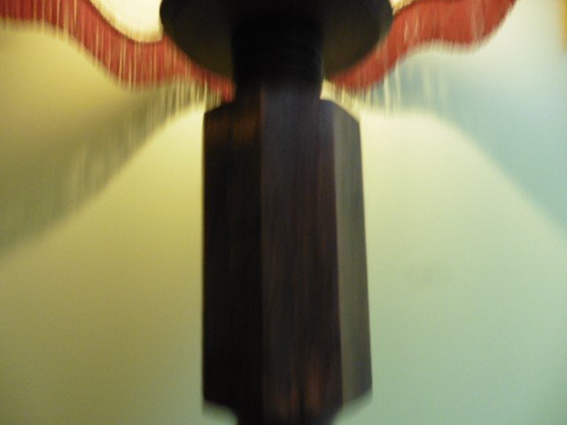 Large Old Floor Lamp In Solid Walnut And Lampshade Early 20th Century-photo-4