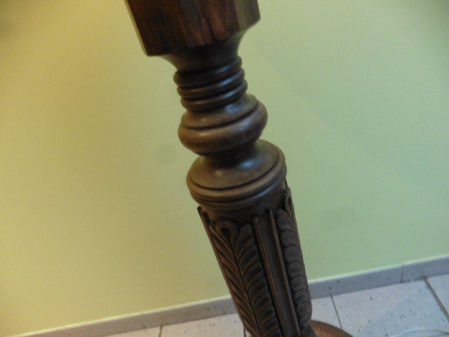 Large Old Floor Lamp In Solid Walnut And Lampshade Early 20th Century-photo-7