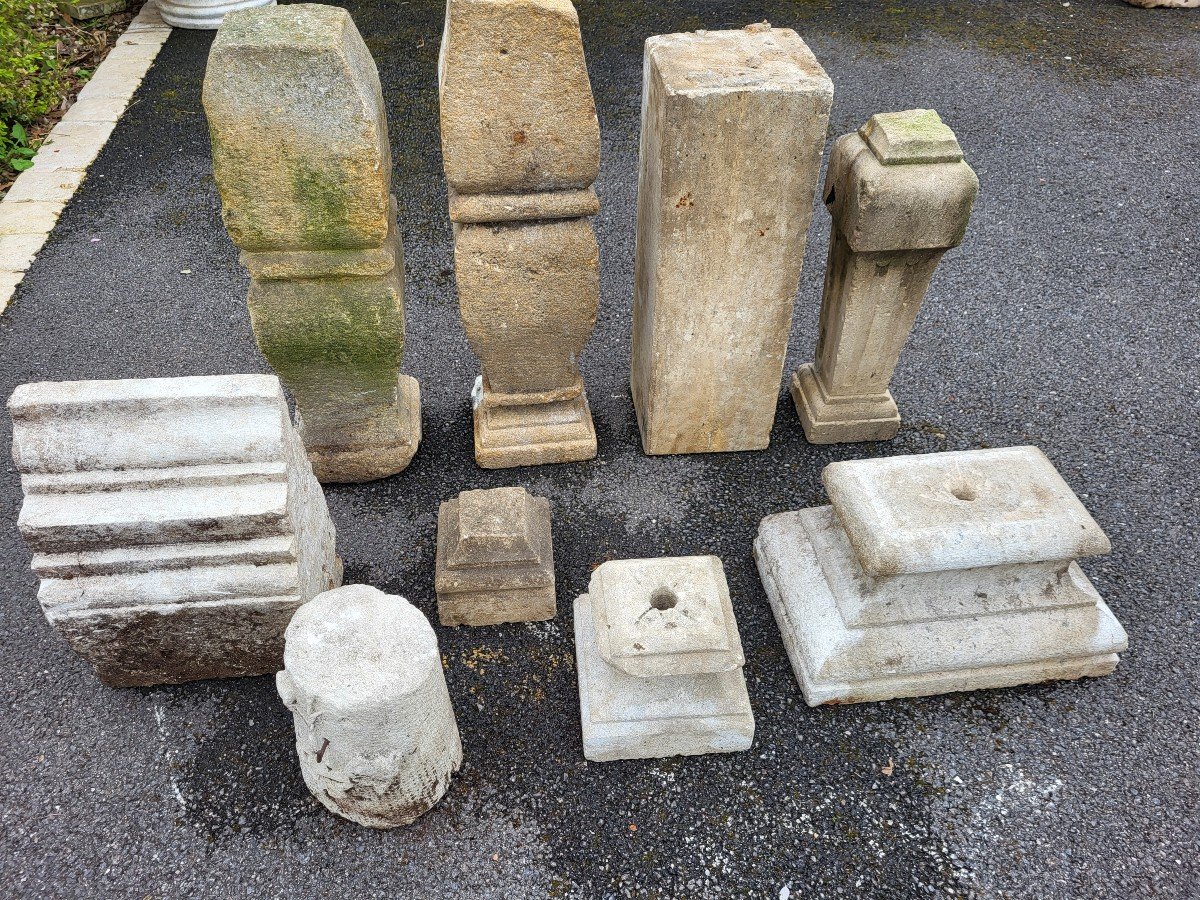 Lot Of Several Small Pedestals, Natural Stone Bases 