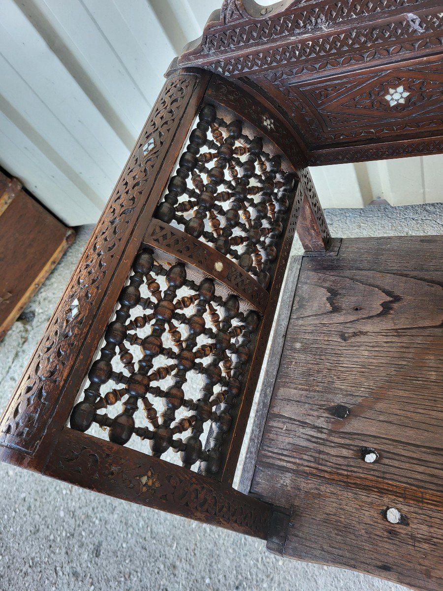 Syrian Wooden Bench With Mother-of-pearl Inlay-photo-2