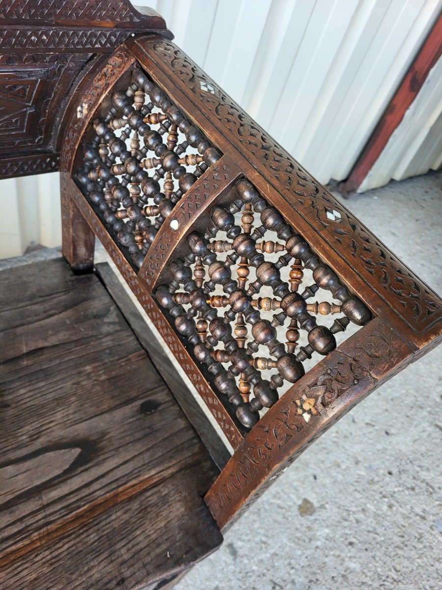 Syrian Wooden Bench With Mother-of-pearl Inlay-photo-3