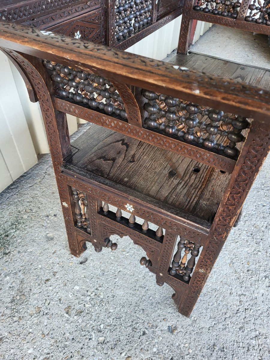 Syrian Wooden Bench With Mother-of-pearl Inlay-photo-2