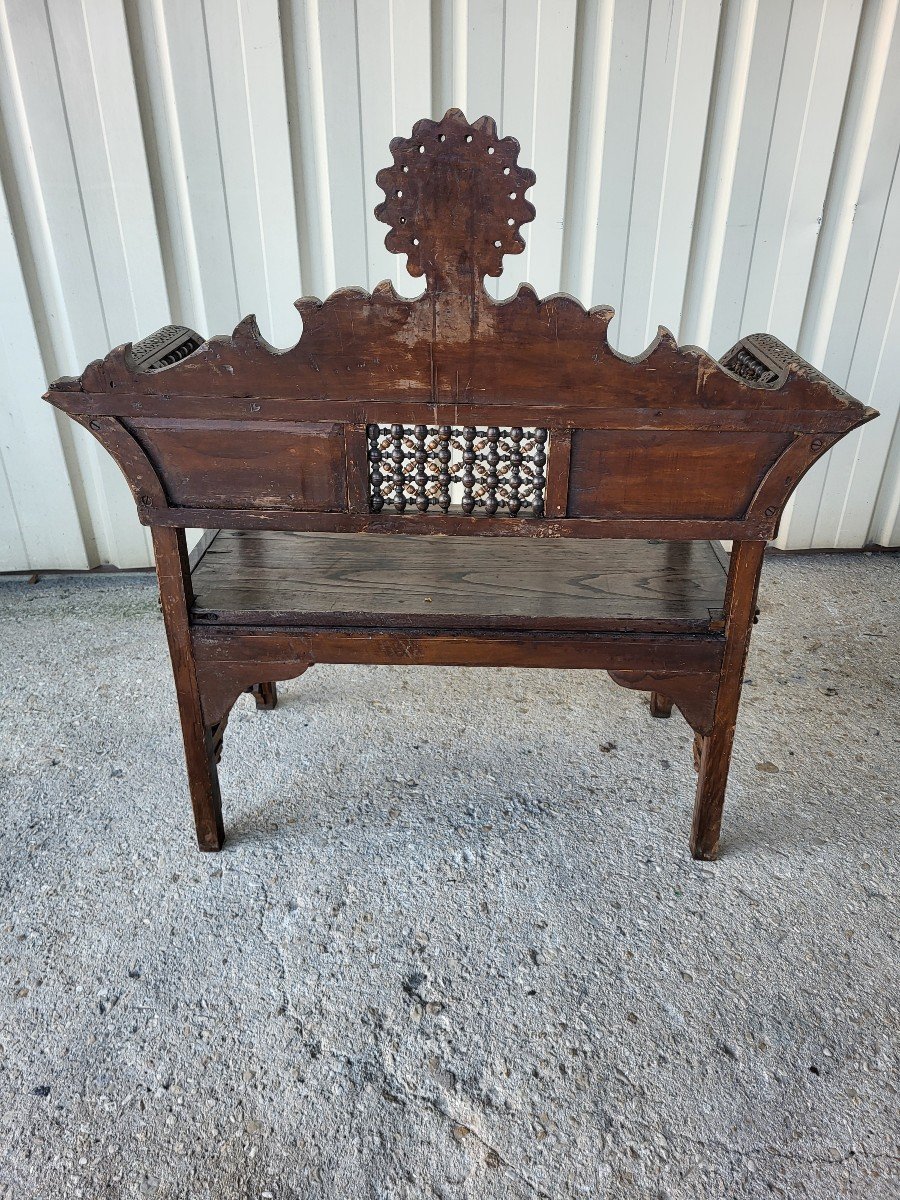 Syrian Wooden Bench With Mother-of-pearl Inlay-photo-3