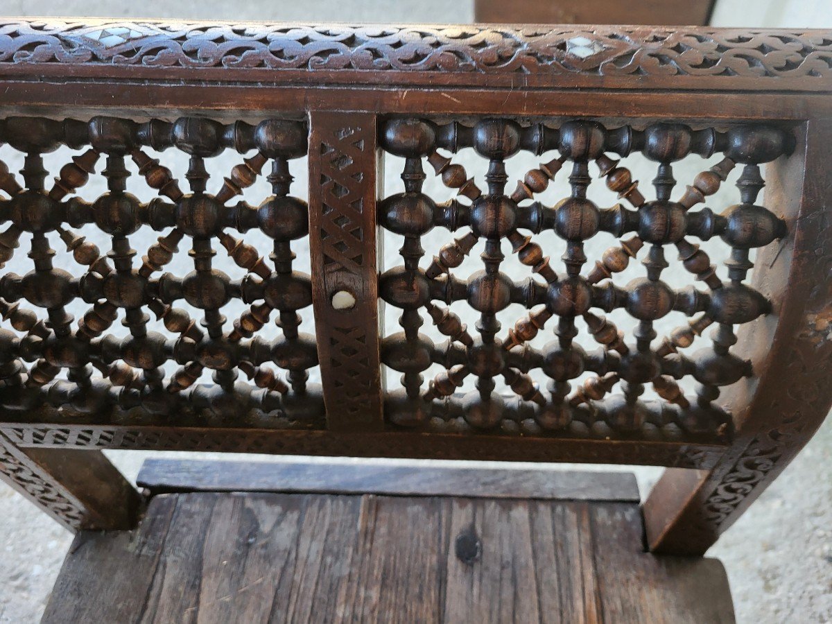 Syrian Wooden Bench With Mother-of-pearl Inlay-photo-6