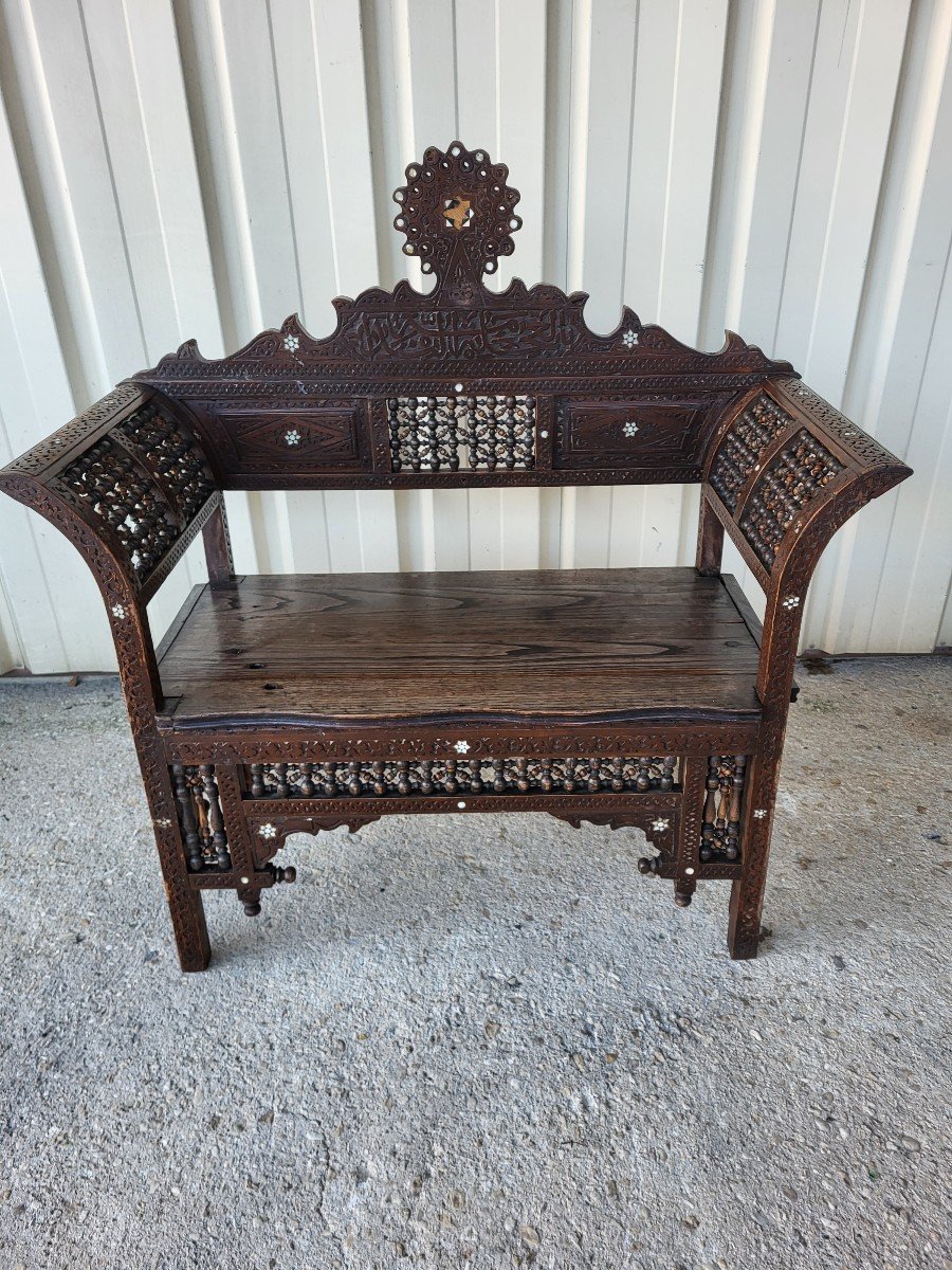 Syrian Wooden Bench With Mother-of-pearl Inlay