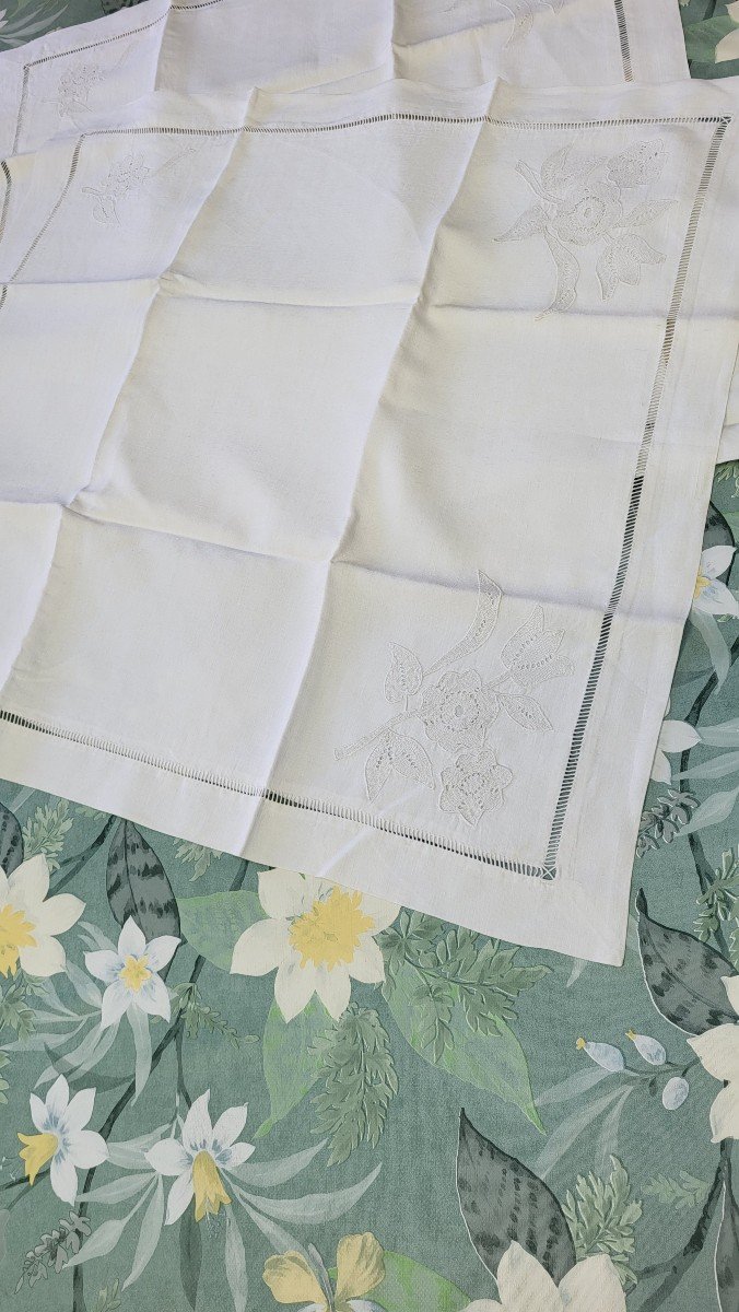 Large White Linen Thread Sheet Without Embroidered Monogram Couple Of Doves And Flowers -photo-4