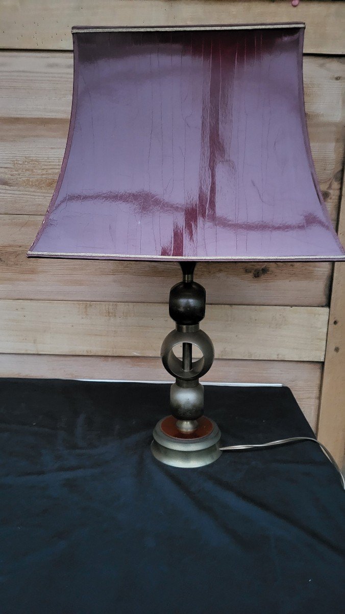 Vintage 1970's Bronze Table Lamp Pagoda Lampshade