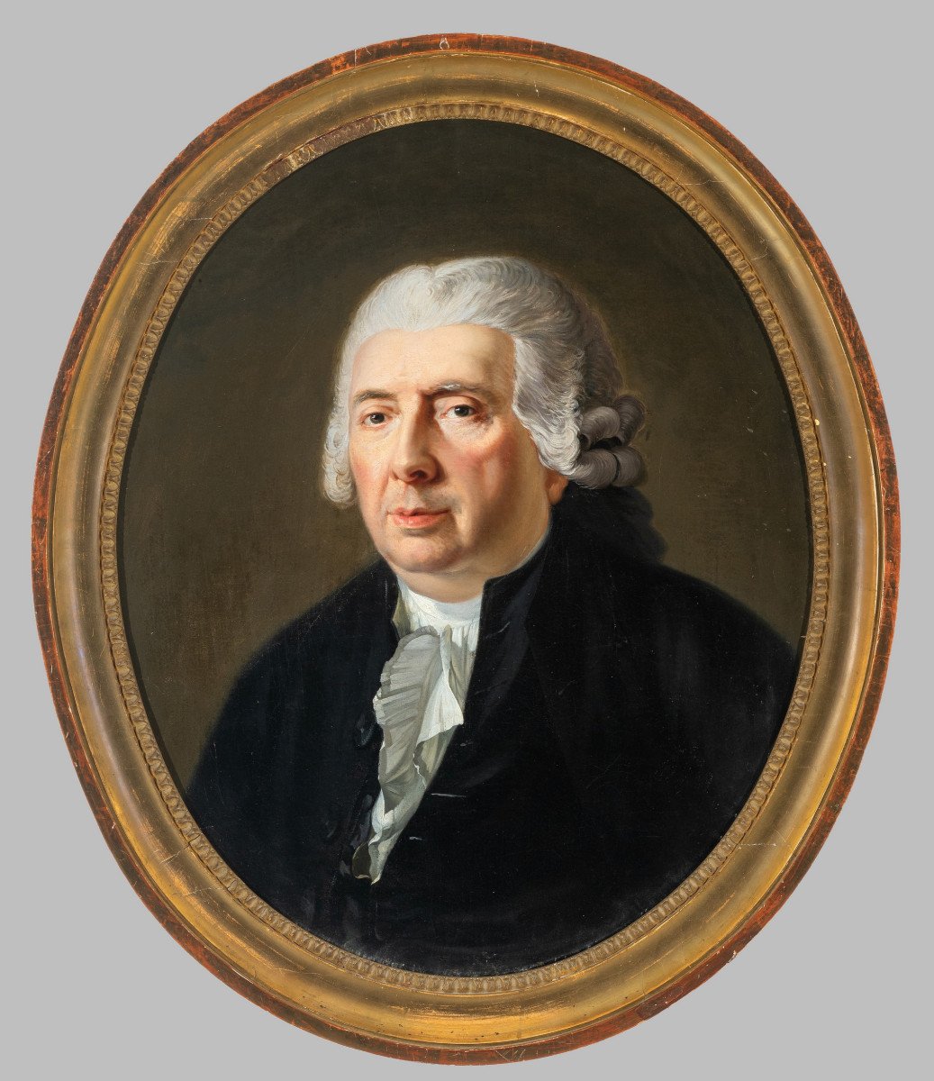 Portrait d'homme en habit noir -  XVIIIe, fin de l'époque Louis XVI - toile et cadre d'origine