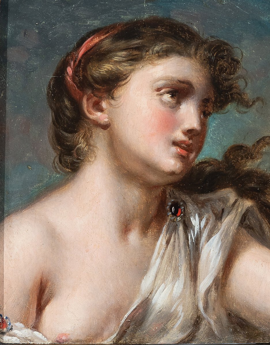 Character Head After Greuze, Attributed To Jacques-antoine Vallin. H/p, Around 1820-photo-2