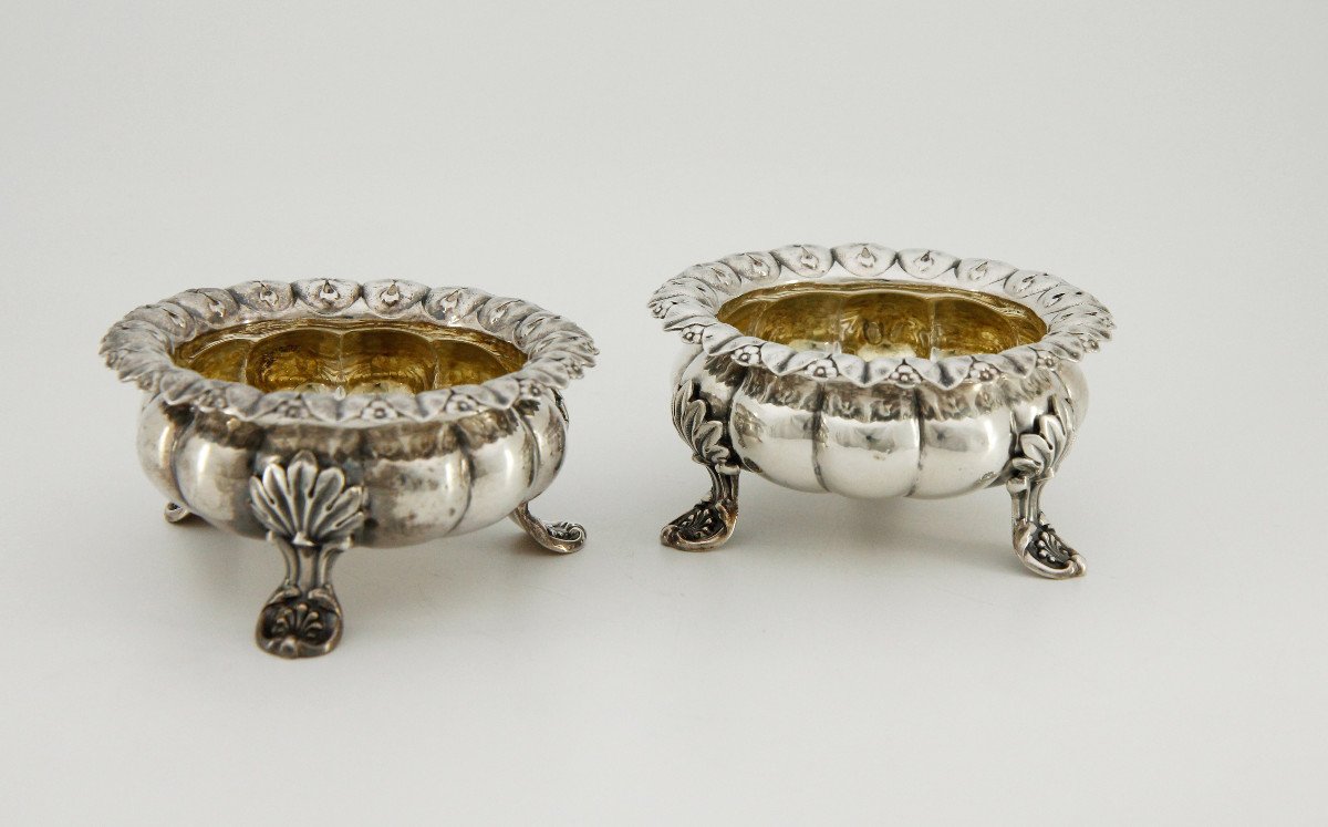 Pair Of Sterling Silver Salt Cellars, Edward Barnard & Sons, William IV Era, London 1834-photo-2