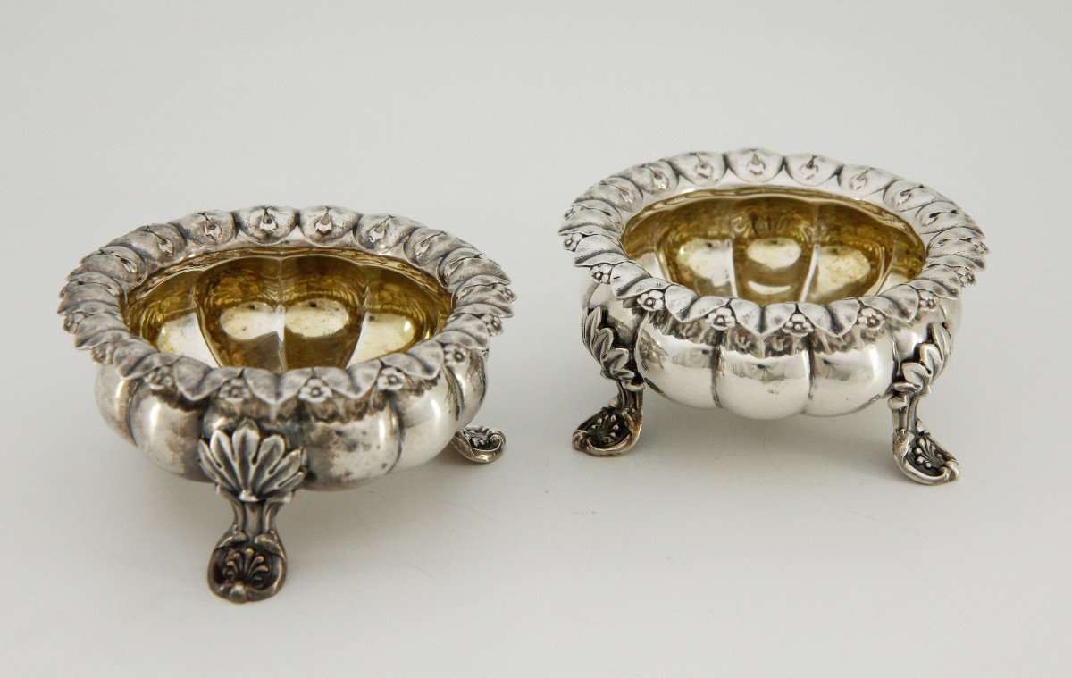 Pair Of Sterling Silver Salt Cellars, Edward Barnard & Sons, William IV Era, London 1834