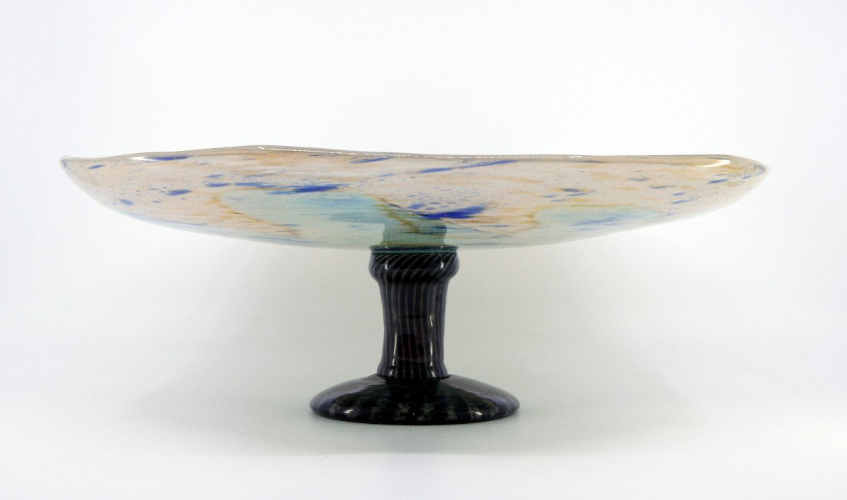 Grande coupe sur pied en verre Art Déco signée Schneider, rare modèle à bord irrégulier-photo-4