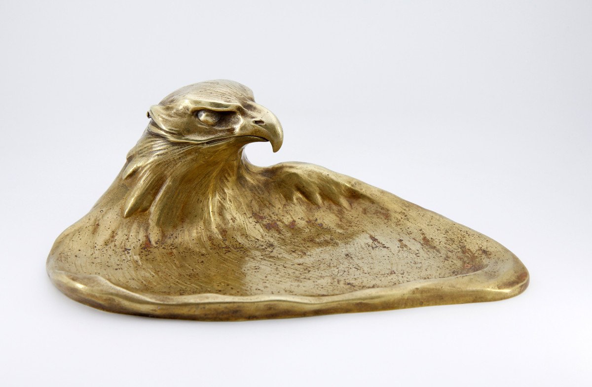 Encrier écritoire à tête d'aigle en bronze doré - peut-être Autriche, vers 1900-photo-2