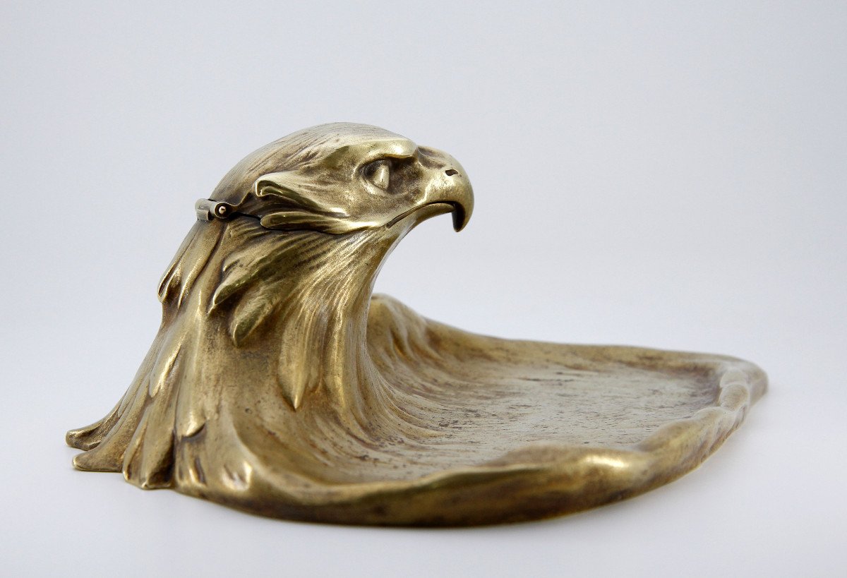 Encrier écritoire à tête d'aigle en bronze doré - peut-être Autriche, vers 1900-photo-3