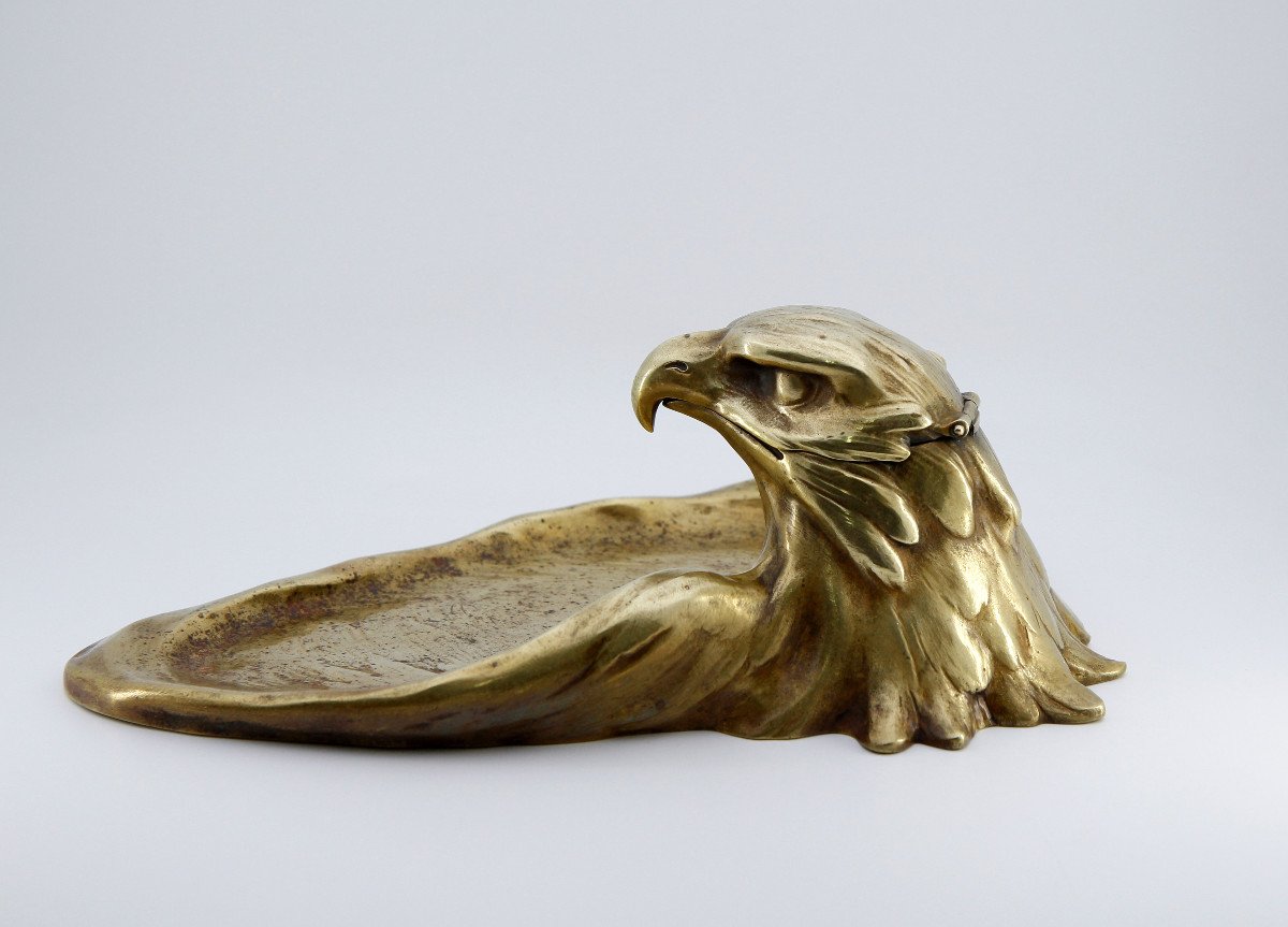 Encrier écritoire à tête d'aigle en bronze doré - peut-être Autriche, vers 1900-photo-1