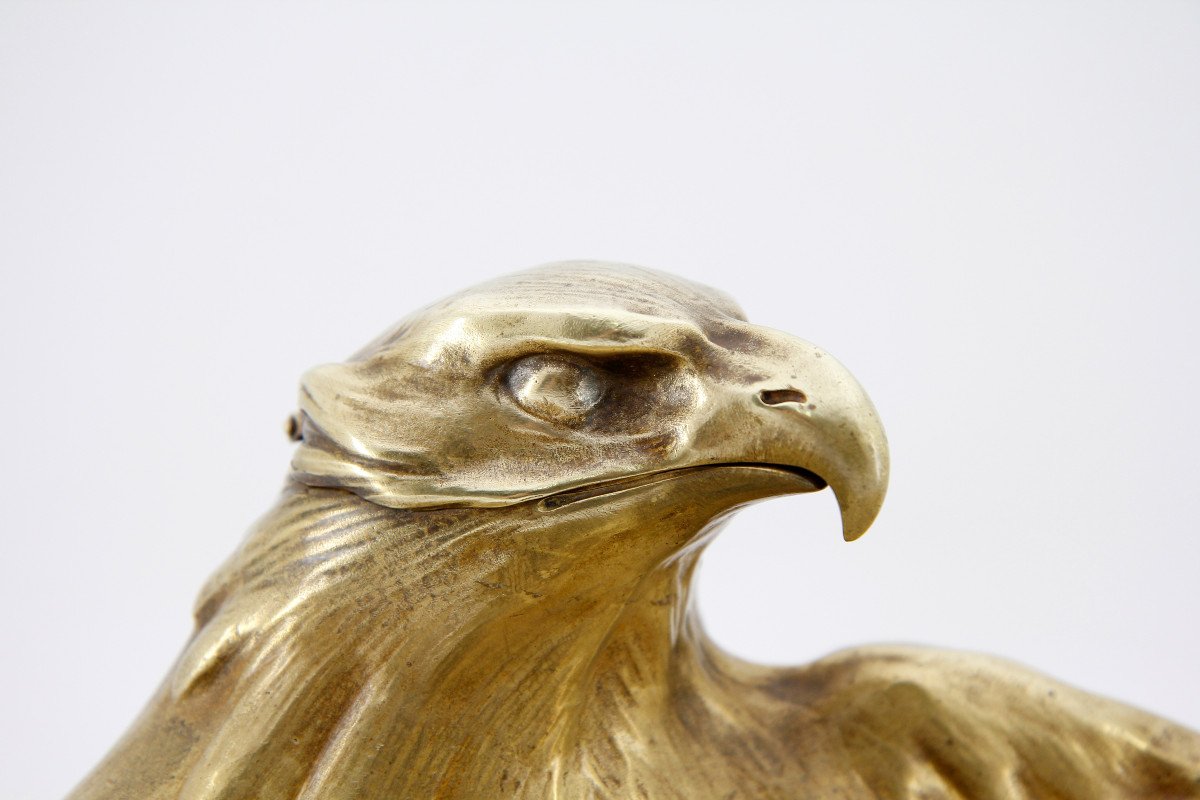 Encrier écritoire à tête d'aigle en bronze doré - peut-être Autriche, vers 1900-photo-7