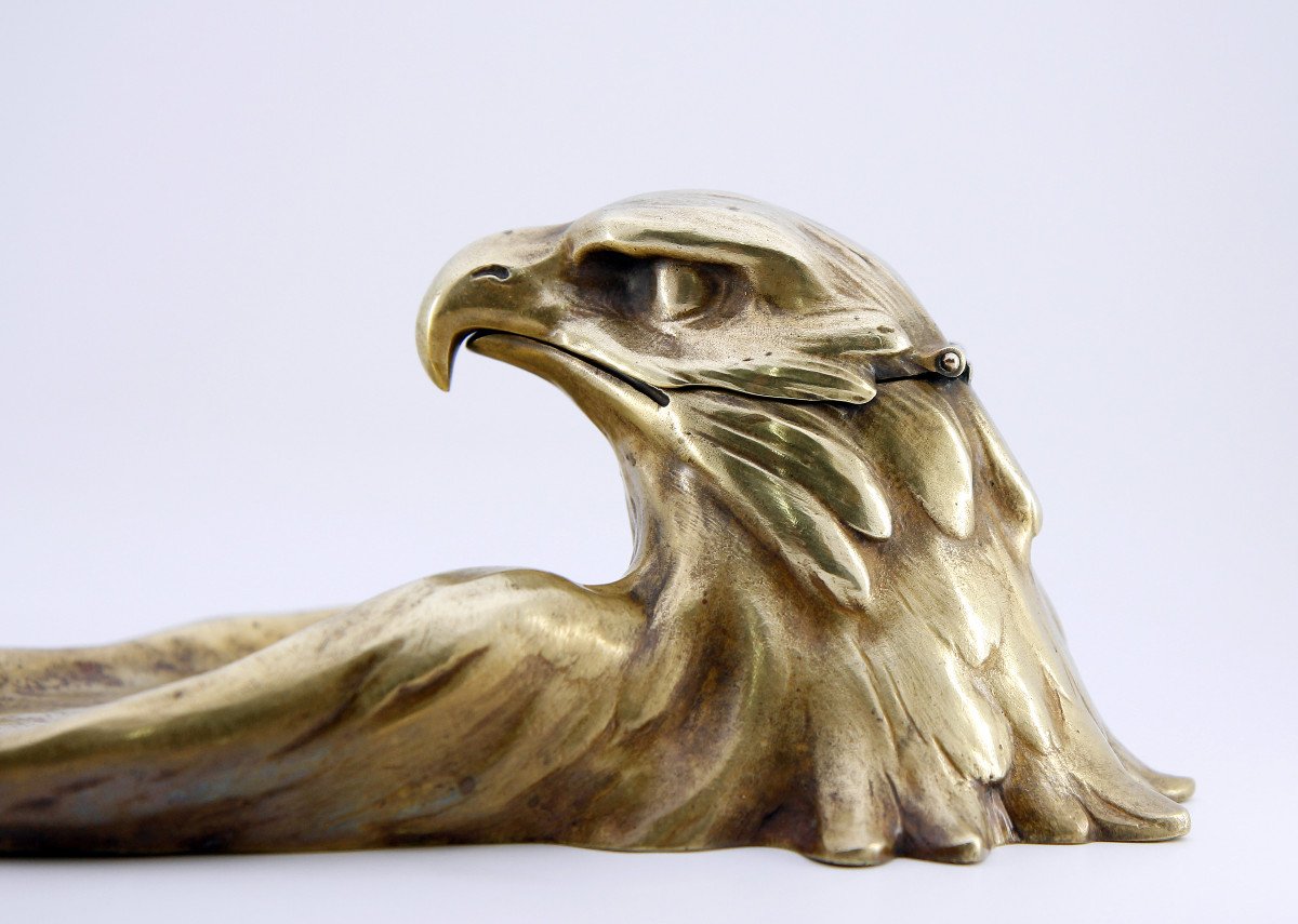 Encrier écritoire à tête d'aigle en bronze doré - peut-être Autriche, vers 1900-photo-8