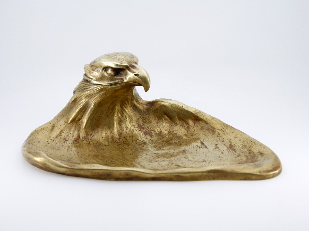 Encrier écritoire à tête d'aigle en bronze doré - peut-être Autriche, vers 1900