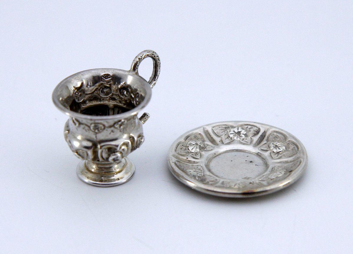Minuscula - Cup And Saucer In Solid Silver For Doll's House, Girardot Paris, ~1850-photo-3