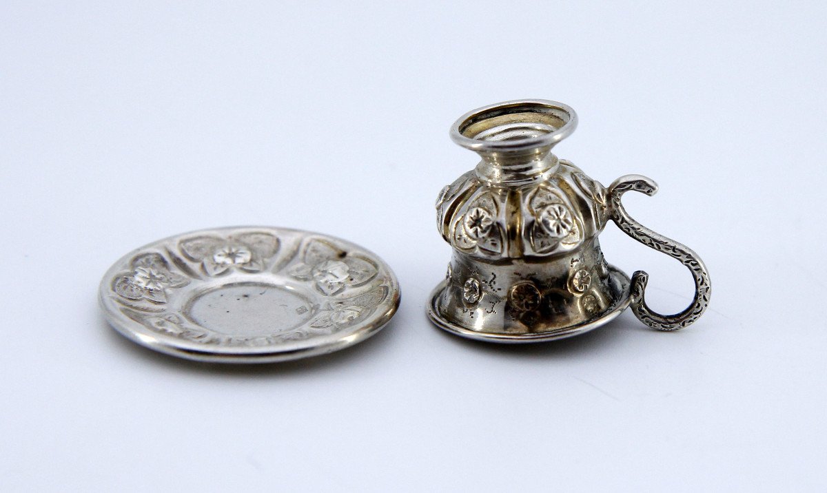 Minuscula - Cup And Saucer In Solid Silver For Doll's House, Girardot Paris, ~1850-photo-4