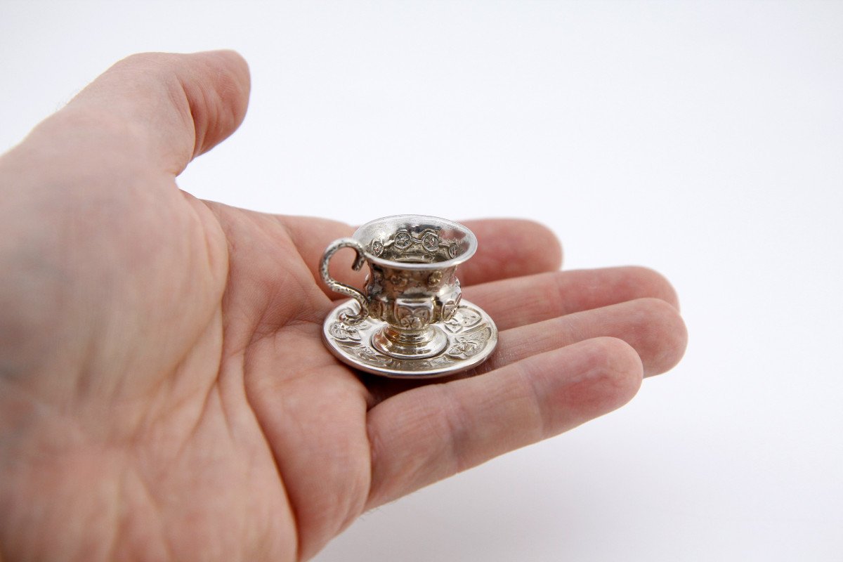 Minuscula - Cup And Saucer In Solid Silver For Doll's House, Girardot Paris, ~1850