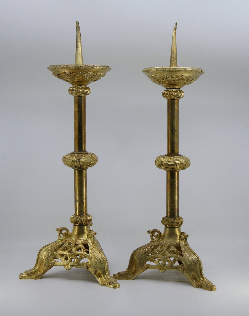 Garniture complète d'autel de style néo-roman par la maison Poussielgue-Rusand, Paris 1860-1880-photo-6