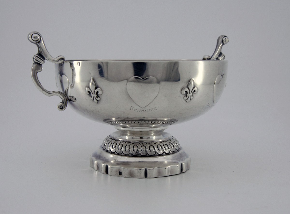 Coupe de mariage royaliste en argent aux profils de Louis XVI et Marie-Antoinette, Paris ~1900-photo-3