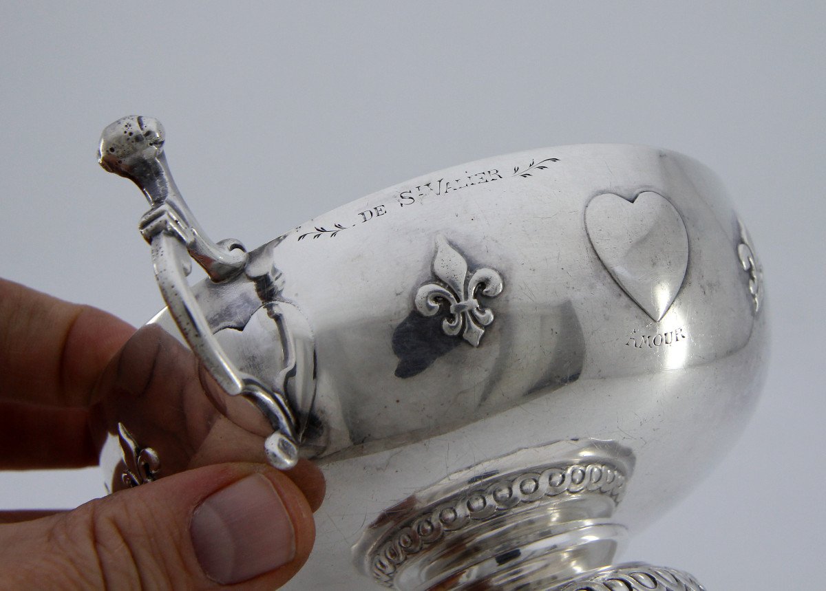 Coupe de mariage royaliste en argent aux profils de Louis XVI et Marie-Antoinette, Paris ~1900-photo-2