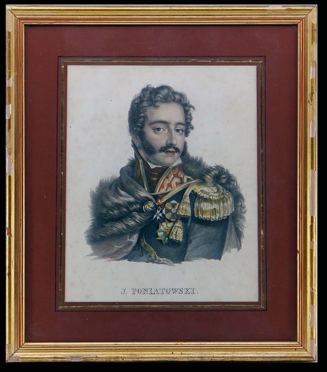 Marshal Poniatowski (1763-1813) - Rare Color Lithograph By Karl Joseph Brodtmann, 1827