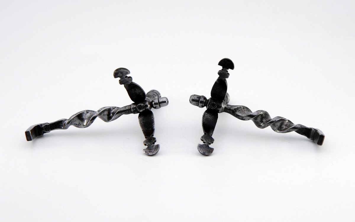 Pair Of Miniature Wrought Iron Andirons - 19th Century Masterwork-photo-1